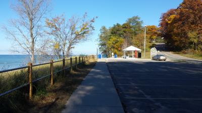 Parking and pavilion at lower level
