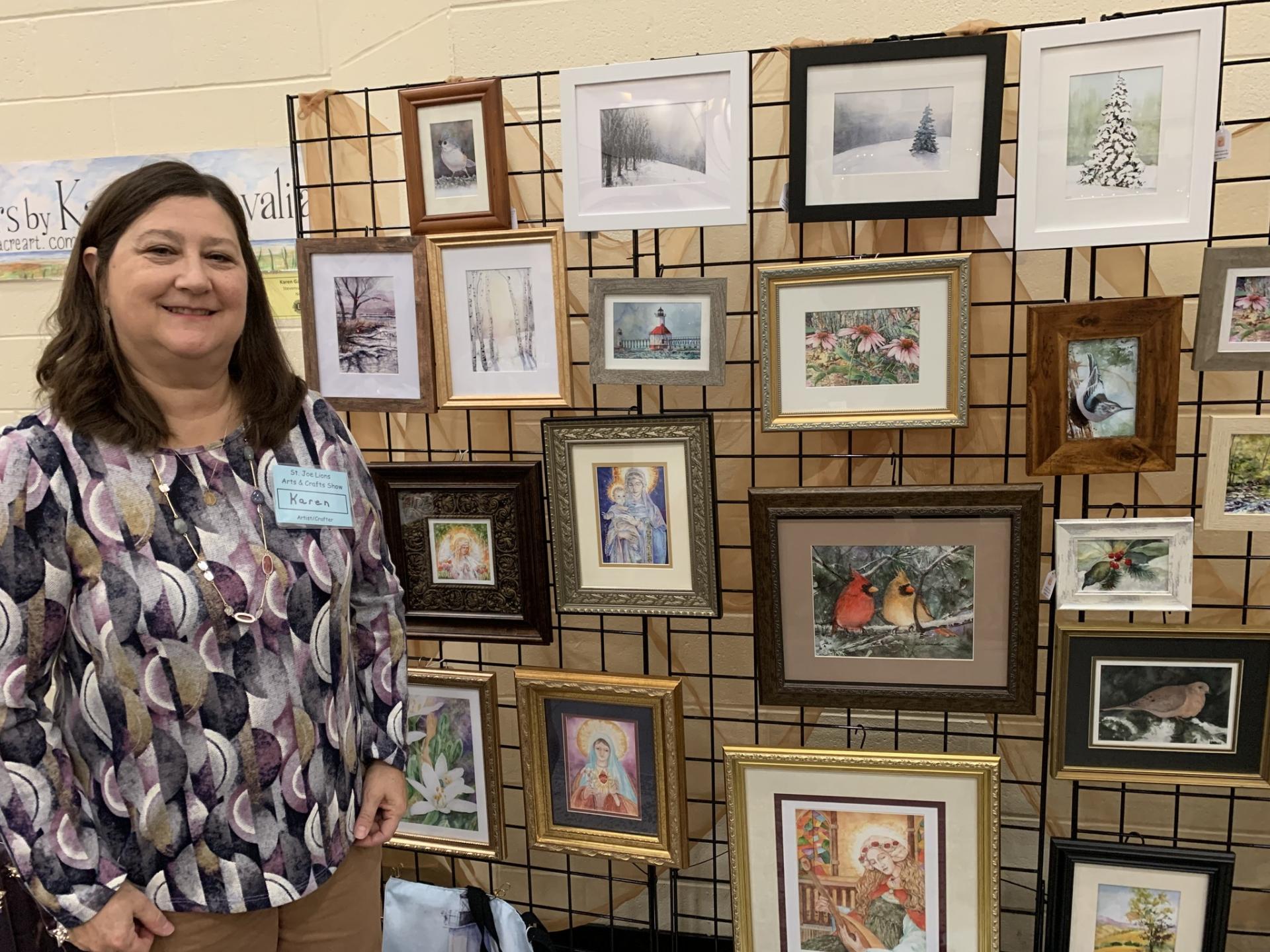 An artist shares her work for sale at our Big Craft show on the first Saturday of each November.