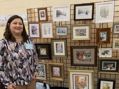An artist shares her work for sale at our Big Craft show on the first Saturday of each November.