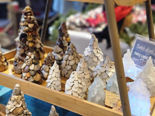 Christmas trees made out of beach glass