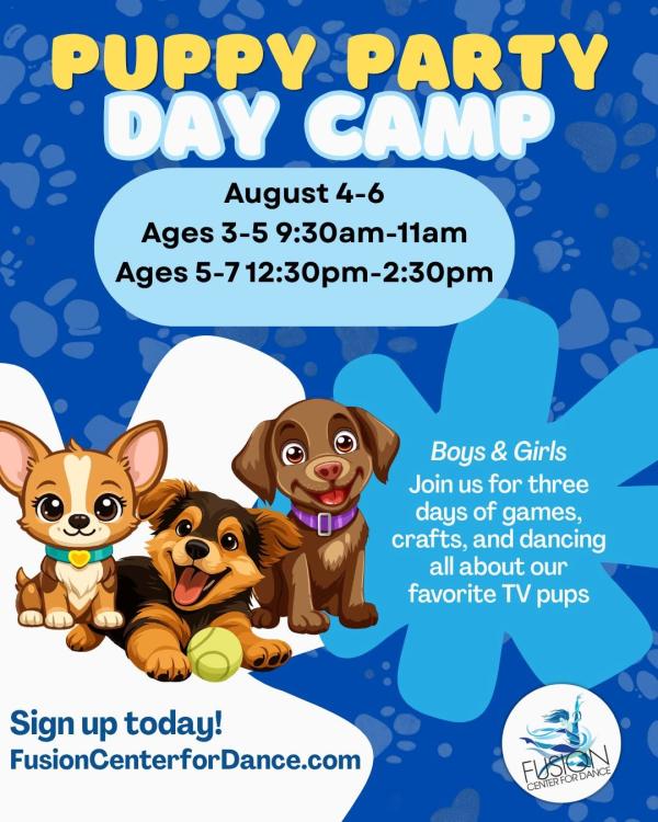 Poster for puppy party day camp