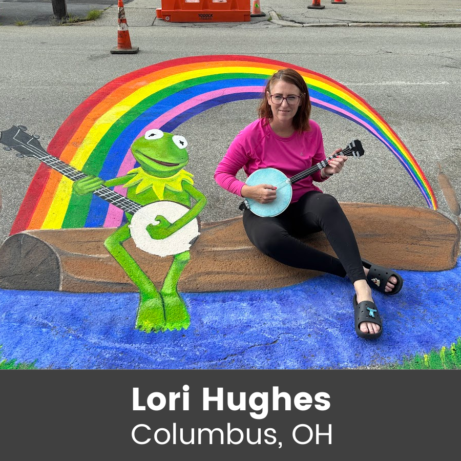 Chalk art piece - Kermit the Frog and rainbow