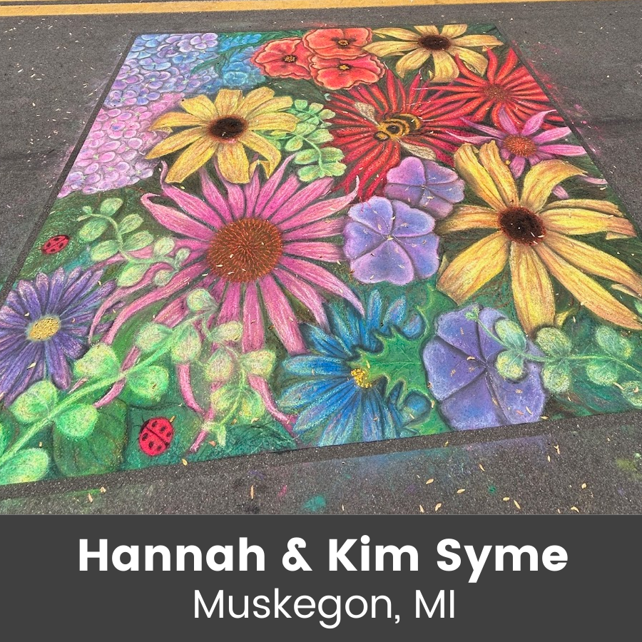 Chalk art piece - colorful flowers