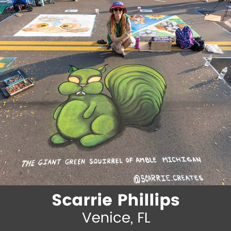 Artist working on chalk art piece