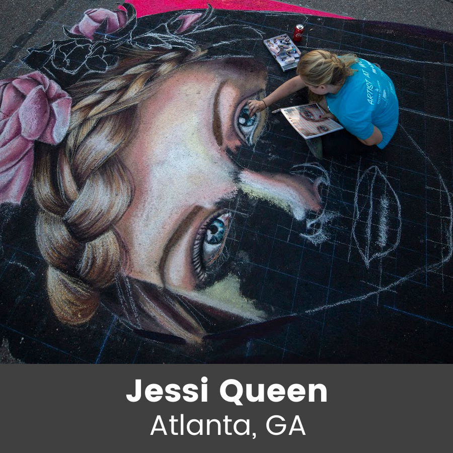 Artist working on chalk art piece