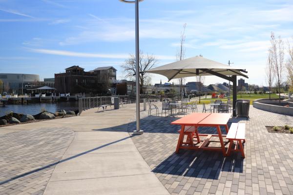 Image of Canal Commons seating area.