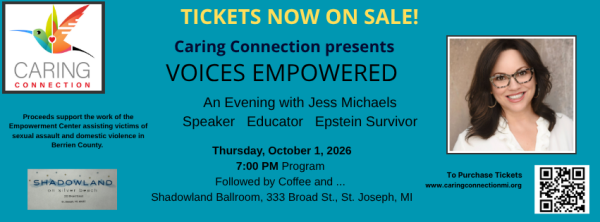 An Evening with Epstein Survivor Jess Michaels to benefit Caring Connection.
